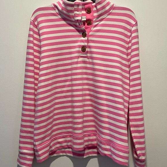 J.Crew Pink/White Striped Pullover Sweatshirt Button Front Medium - Picture 1 of 4